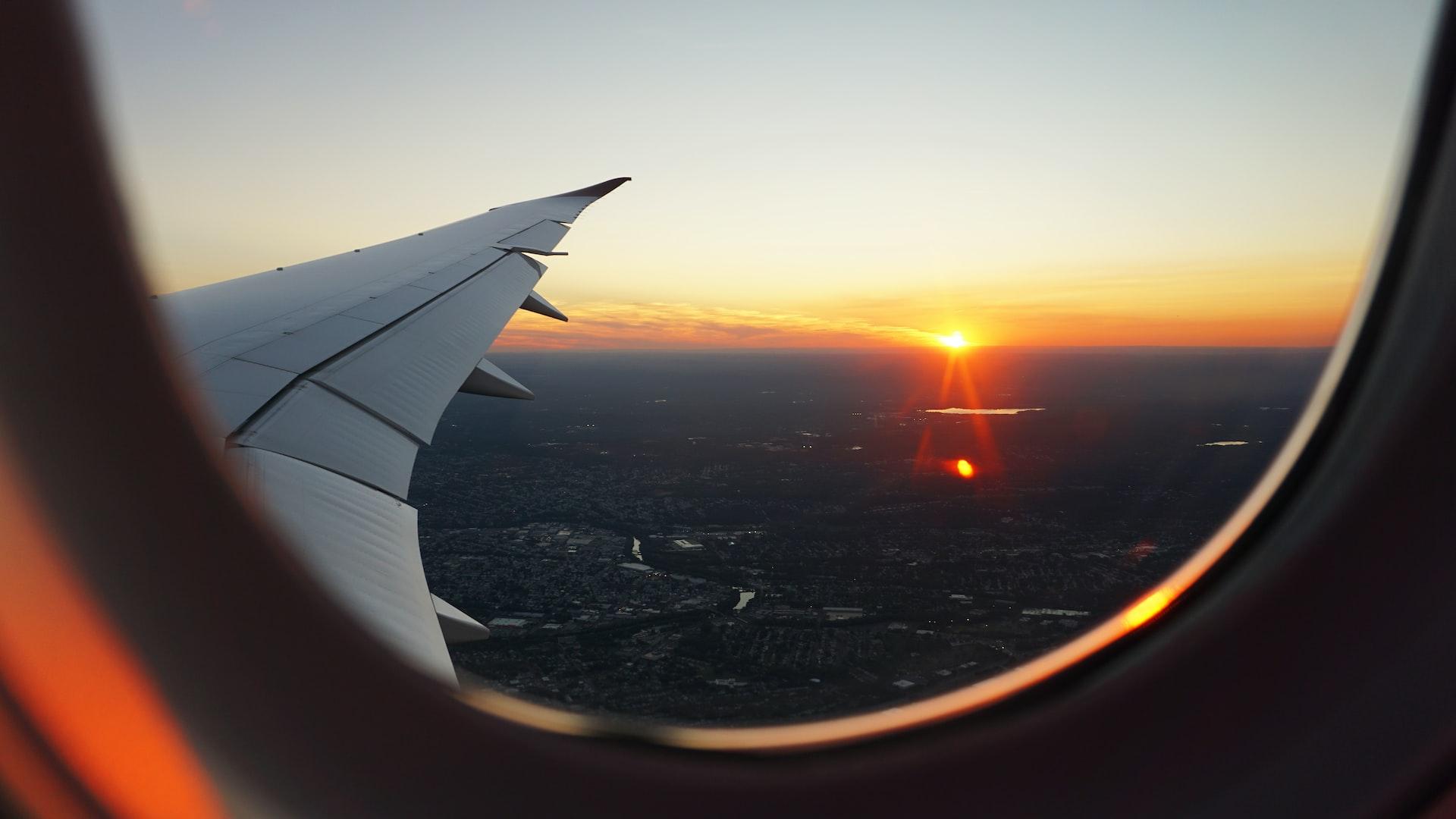 Sunrise from airplane window